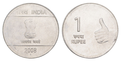 Индия 1 рупия 2008 монетный двор Ромб KM 331 нержавеющая сталь 4650-1114