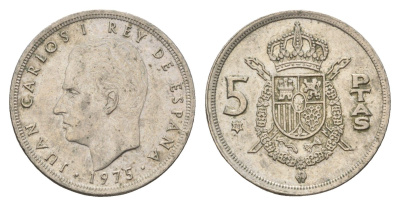 Испания 5 песет 1975 (78) Хуан Карлос I (1975-2014) KM 807 медно-никель 4673-955