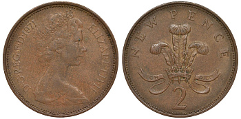 Великобритания 2 пенса 1971 Елизавета II (1952-2022) KM 916, Spink 4235 (C1) бронза 4128-846