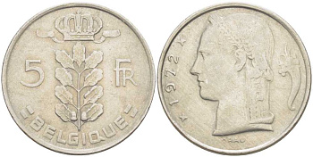 Бельгия 5 франков 1972 Belgique, Бодуэн I (1951-1993) KM 134.1 медно-никель 213-613