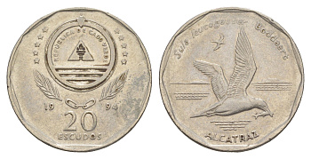 Кабо-Верде 20 эскудо 1994 Птицы - Бурая олуша (sula leucogaster) KM 30 сталь плакированная никелем 4641-1227