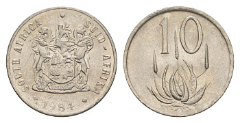 ЮАР 10 центов 1984 герб, цветок алоэ KM 85 никель UNC 4621-914