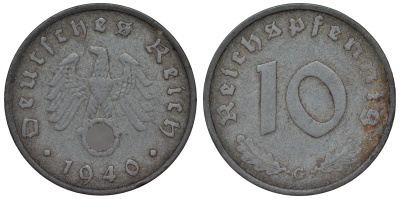 Германия 10 рейхспфеннигов 1940 G KM 101, J. 371 цинк 4121-1024