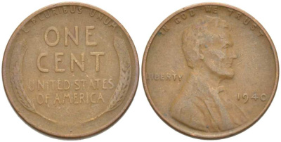 США 1 ЦЕНТ 1940 ЛИНКОЛЬН KM 132 бронза 218-367
