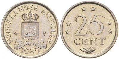 Нидерландские Антилы 25 центов 1985 Беатрикс (1980-2013) KM 11 никель UNC 3853-126
