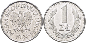 ПОЛЬША 1 ЗЛОТЫЙ 1984 MW KM 49.1, Parchimowicz 213w алюминий 216-841