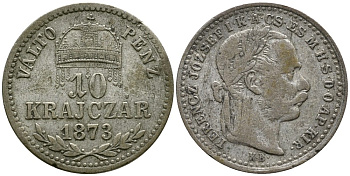 Венгрия 10 крейцеров 1873 КВ, Франц Иосиф I  (1848-1916) KM 451.1 серебро 4532-126