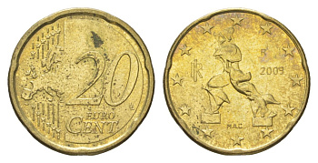 Италия 20 евроцентов 2009 KM 248 нордик 4629-326