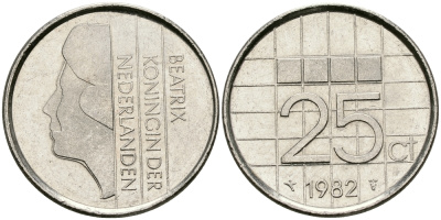 Нидерланды 25 центов 1982 Беатрикс (1980-2013) KM 204 никель 96-264