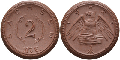Саксония 2 марки 1921 J. N 56 фарфор 1094-1-25