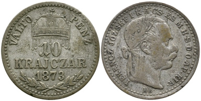 Венгрия 10 крейцеров 1873 КВ, Франц Иосиф I  (1848-1916) KM 451.1 серебро 4532-126
