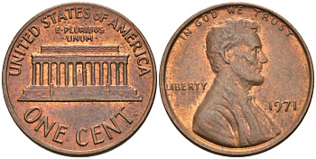 США 1 цент 1971 Линкольн KM 201 медь цинк 4115-868