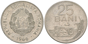 Румыния 25 бань 1966 KM 94 сталь плакированная никелем 99-917