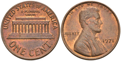 США 1 цент 1971 Линкольн KM 201 медь цинк 4115-868