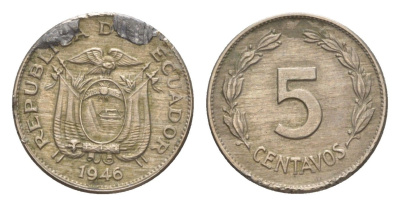 Эквадор 5 сентаво 1946 KM 75b медно-никель 4636-222