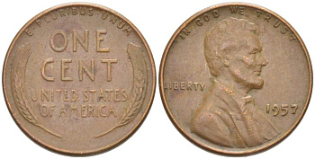 США 1 ЦЕНТ 1957 ЛИНКОЛЬН KM А132 медь цинк 218-713