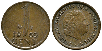 НИДЕРЛАНДЫ 1 ЦЕНТ 1969 ЮЛИАНА KM 180 бронза 75-933