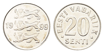 Эстония 20 сентов 1999 KM 23a сталь плакированная никелем UNC 4668-639