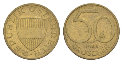 Австрия 50 грошей 1988 KM 2885 алюминиевая бронза UNC 4528-1229