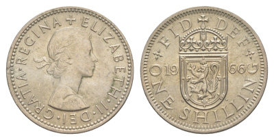 Великобритания 1 шиллинг 1966 Елизавета II (1952-2022), Шотландский герб KM 905, Spink 4148 медно-никель UNC 4631-1254