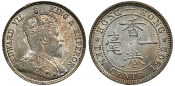 Гонконг 10 центов 1902 Эдуард VII (1901-1910) KM 13 серебро UNC 91-816