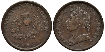 КАНАДА 1/2 ПЕННИ 1832 NOVA SCOTIA, ГЕОРГ, ЧЕРТОПОЛОХ, ТОКЕН KM 1 медь 1524-1111