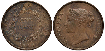 Стрейтс-Сетлментс 1 цент 1845 Виктория (1837-1901) KM 3 медь 1524-1245