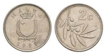 Мальта 2 цента 1998 оливковая ветвь KM 94 медно-никель 4632-857
