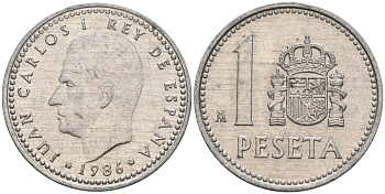 Испания 1 песета 1986 M, Хуан Карлос I (1975-2014) KM 821 алюминий 4402-543