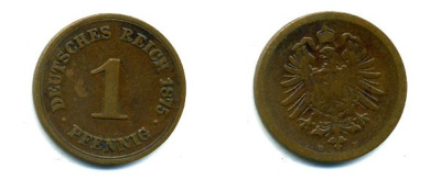 ГЕРМАНИЯ 1 ПФЕННИГ 1875 B, СТАРОГЕРБОВКА KM 1, J. 1 медь 35-159