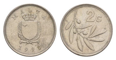 Мальта 2 цента 1998 оливковая ветвь KM 94 медно-никель 4632-857