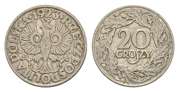 Польша 20 грошей 1923 MW Y 12 никель 4647-963