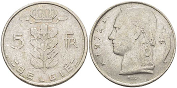 Бельгия 5 франков 1972 Belgie, Бодуэн I (1951-1993) KM 135.1 медно-никель 119-823