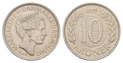 Дания 10 крон 1979 Маргрете II (1972-2024) KM 864 медно-никель 119-127