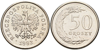Польша 50 грошей 1992 MW KM 281, Parchimowicz 706c медно-никель 86-727