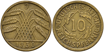 Германия 10 рейхспфеннигов 1930 J J. 317, KM 40 алюминиевая бронза    4603-817