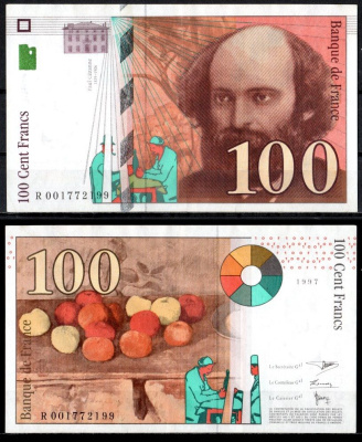 Франция 100 франков 1997 Pick 158 бумага 7183-30-2-1