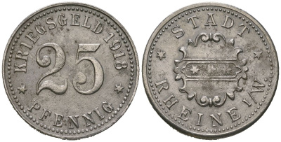 Рейн (Вестфалия) 25 пфеннингов 1918 Funck 447.1, Men18 26979.1 железо 4586-1012