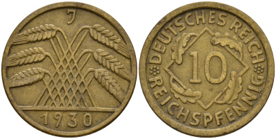Германия 10 рейхспфеннигов 1930 J J. 317, KM 40 алюминиевая бронза    4603-817