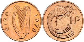 Ирландия 1 пенни 1979 мифологическая птица лира KM 20 бронза BUNC 4582-134