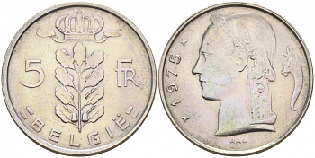Бельгия 5 франков 1975 Belgie, Бодуэн I (1951-1993) KM 135.1 медно-никель 68-652