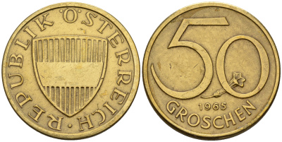 Австрия 50 грошей 1965  KM 2885 алюминиевая бронза    4152-1134