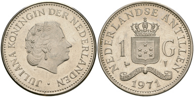 Нидерландские Антилы 1 гульден 1971 Юлиана (1948-1980) KM 12 никель 4364-3723