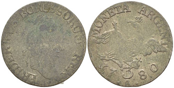 Силезия 3 крейцера 1780 A, Фридрих II Прусский (1740-1786), вес 1,4 гр., монетный двор Берлин KM 24 серебро 1517-1221