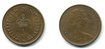 Великобритания 1/2 пенни 1973 Елизавета II (1952-2022) КМ 914, Spink 4239 бронза 4110-1664