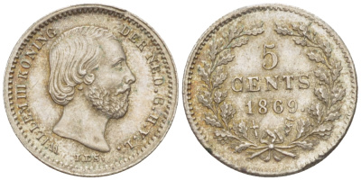 Нидерланды 5 центов 1869 Виллем III (1849-1890) KM 91 серебро     66-1229