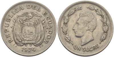 ЭКВАДОР 1 СУКРЕ 1974 АНТОНИО ХОСЕ де СУКРЕ KM 78b сталь плакированная никелем 31-343