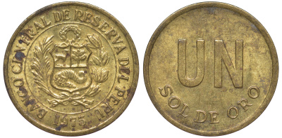 Перу 1 соль 1975 KM 266.1 латунь 4605-522