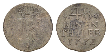 Пруссия 1/48 талера 1771 A, Фридрих II (1740-1786) KM 327 серебро 4655-133