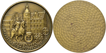Германия медаль 1992 МЕЖДУНАРОДНАЯ ВЫСТАВКА IGDS В ДЮСЕЛЬДОРФЕ (13-16 ФЕВРАЛЯ 1992 года), диаметр 39 мм. жёлтый металл 4184-921